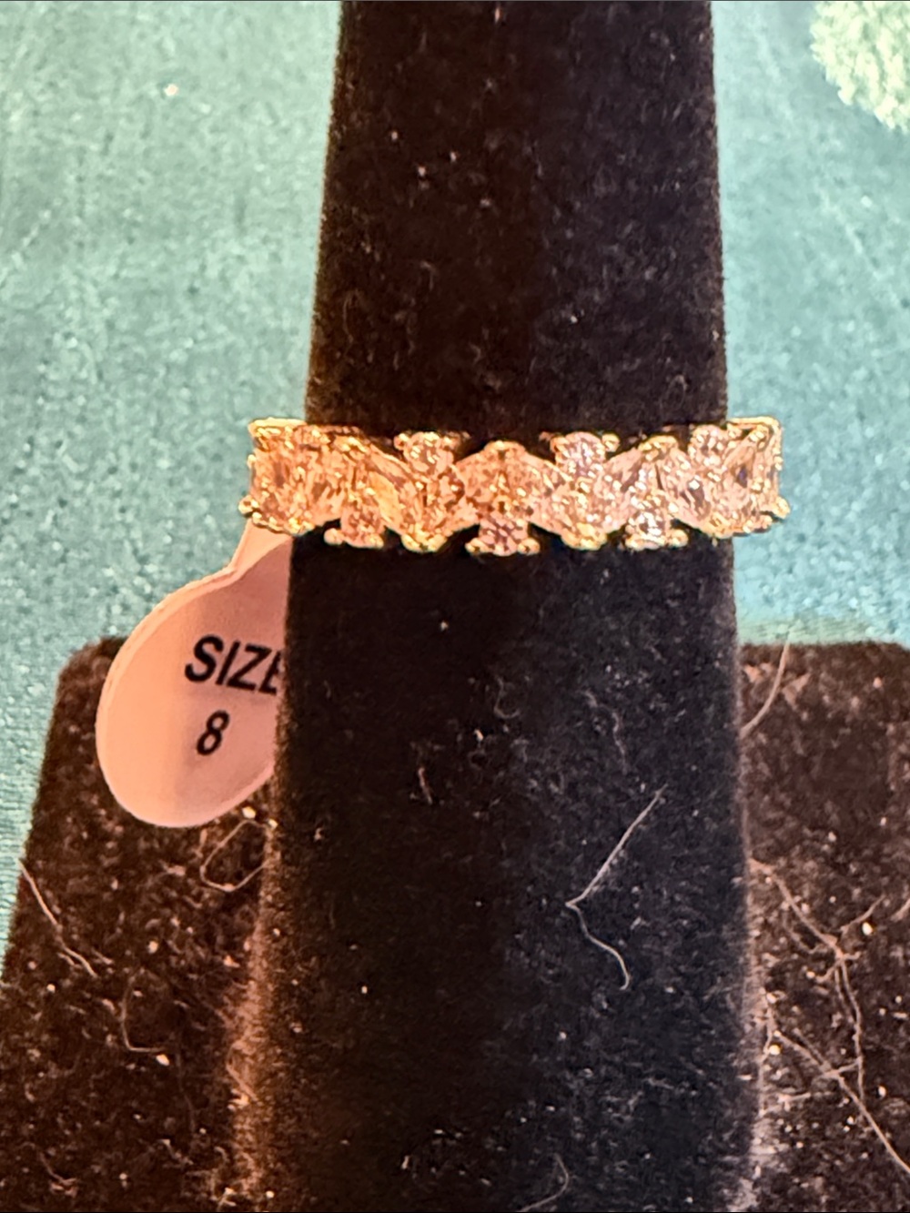 Delicate Gold Leaf Pattern Women's Ring -with  CZs Size 8